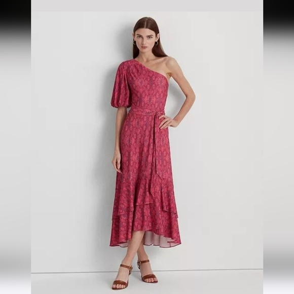 Lauren Ralph Lauren Dresses & Skirts - Nwt Lauren Ralph Lauren Women's Geo-Print Jersey One-Shoulder Dress 10 Pink